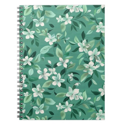 Whimsical White Blossoms on Teal Notebook