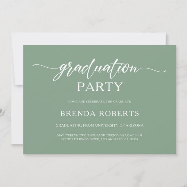 Whimsical White Calligraphy On Sage Green Invitation (Front)