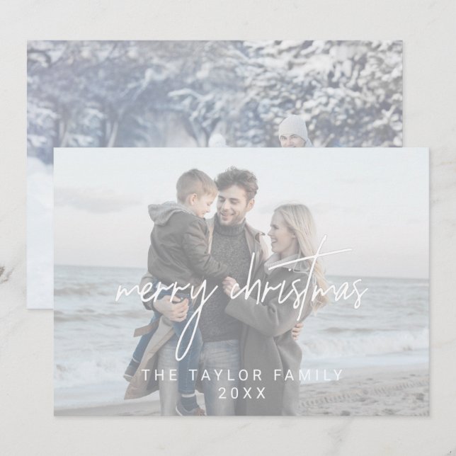 Whimsical White Christmas 2 Horizontal Photos Holiday Card (Front/Back)