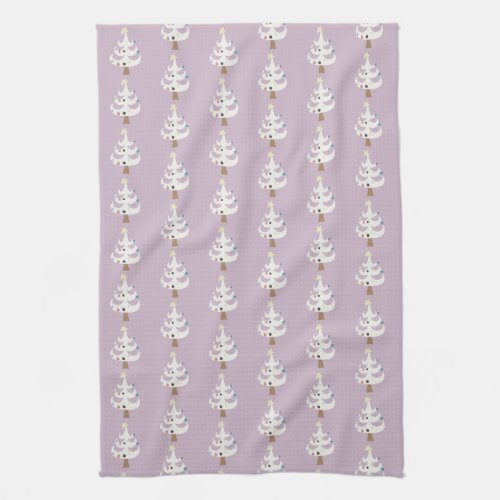 Whimsical White Christmas Trees on Purple Kitchen Towel