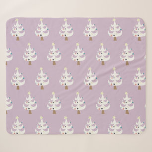 Whimsical White Christmas Trees on Purple Sherpa Blanket