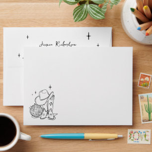 Whimsical White Cowboy Boots Disco Return Address Envelope