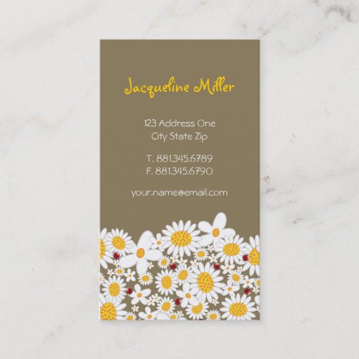 Customizable fatfatin White Daisies &amp; Ladybugs Profile Card Business Card