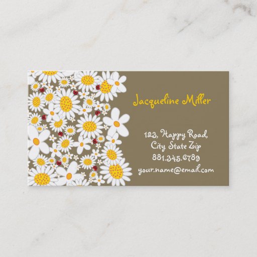 Customizable fatfatin White Daisies &amp; Ladybugs Profile Card Business Card
