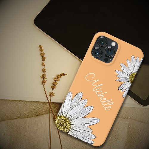 Whimsical White Daisies Boho Orange  iPhone 13 Pro Max Case