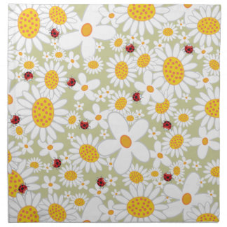 Whimsical White Daisies Cute Red Ladybugs Napkin