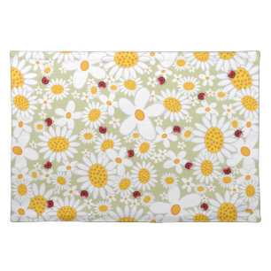 Whimsical White Daisies Flowers Red Ladybugs Cute Placemat