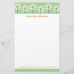 Whimsical White Daisies Personalized Stationery