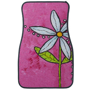 Whimsical White Daisy Flower Pink Car Floor Mat