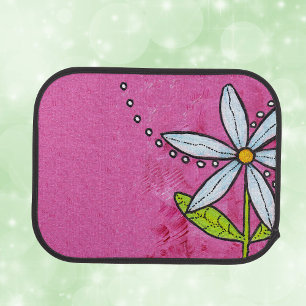 Whimsical White Daisy Flower Pink Car Mat
