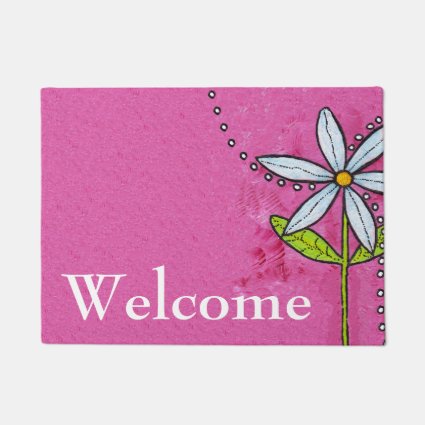 Whimsical White Daisy Flower Pink Doormat