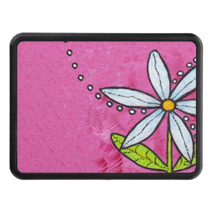 Whimsical White Daisy Flower Pink Hitch Cover
