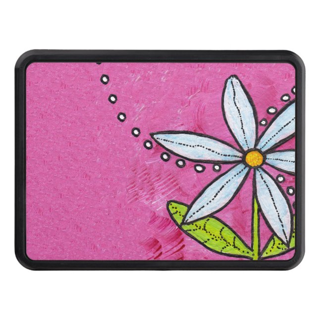 Whimsical White Daisy Flower Pink Hitch Cover (Front)
