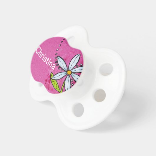Whimsical White Daisy Flower Pink Pacifier (Front Right)