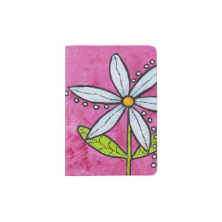 Whimsical White Daisy Flower Pink Passport Holder