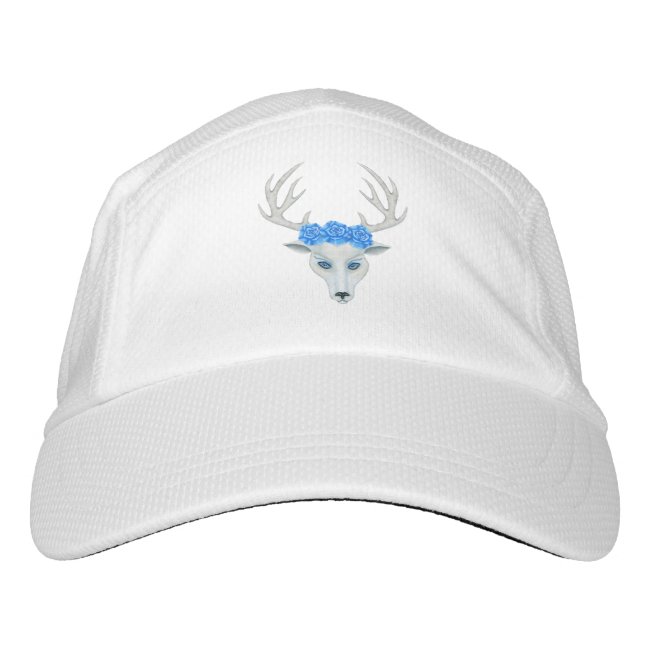 Whimsical White Deer Head Antlers Big Blue Roses