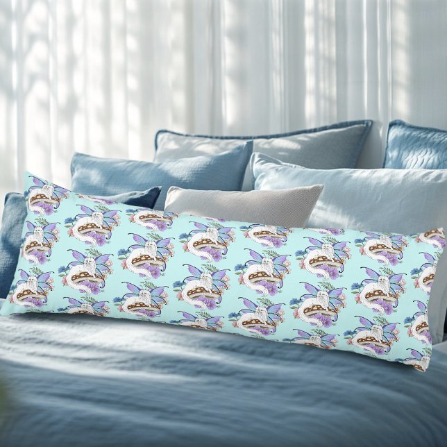 Whimsical White Fairy Cat Blue Mushroom Fantasy Body Pillow (Creator Uploaded)