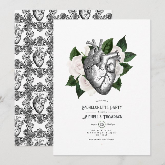 Whimsical White Floral Gothic Bachelorette Party Invitation (Front/Back)