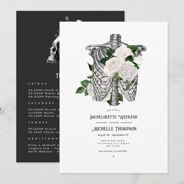 Whimsical White Floral Gothic Bachelorette Weekend Invitation (Front/Back)