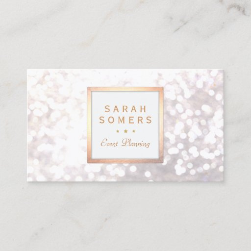 Customizable Whimsical White Glitter Bokeh Elegant Gold Frame Business Card Templates