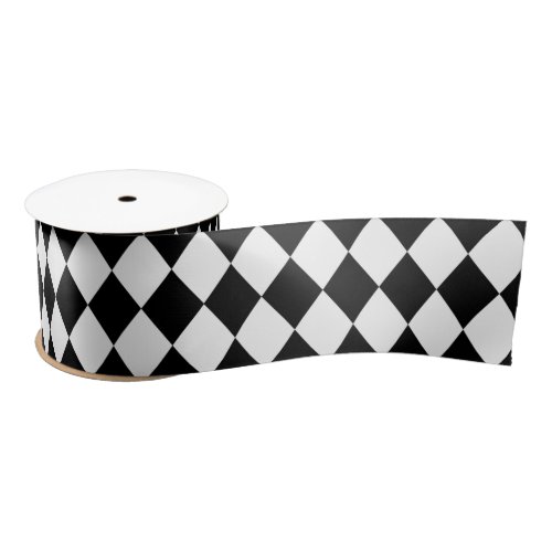 Whimsical White Harlequin Diamond Pattern Satin Ribbon