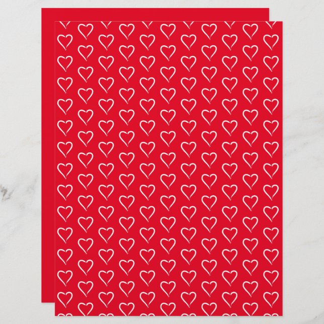 Whimsical White Heart Pattern Scrapbook Paper  (Front/Back)