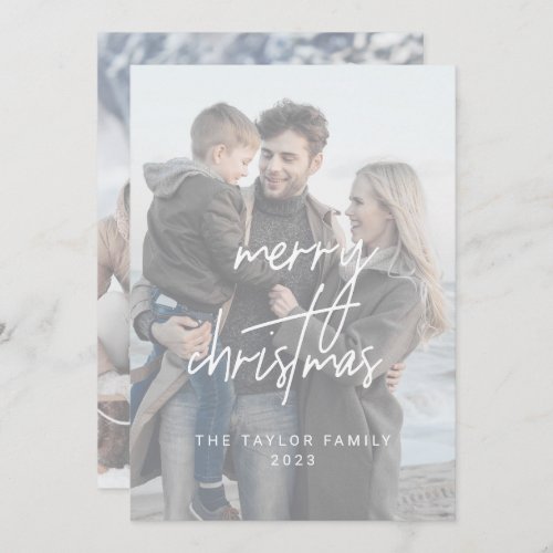 Whimsical White Merry Christmas 2 Vertical Photos Holiday Card