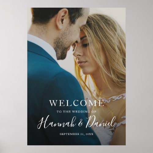 Whimsical White Modern Photo Wedding Welcome Poster