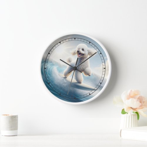 Whimsical White Poodle Surfing Clock