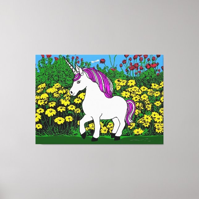 Whimsical White Purple Birthday Unicorn Canvas Print (Front)