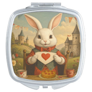 Whimsical White Rabbit Hearts Enchanted Wonderland Compact Mirror