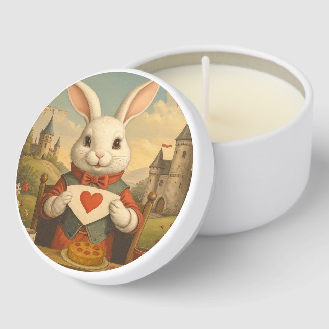 Whimsical White Rabbit Hearts Enchanted Wonderland Mini Candle Favors (Corner)