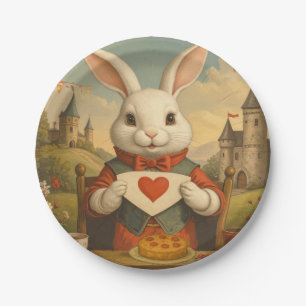 Whimsical White Rabbit Hearts Enchanted Wonderland Paper Plates