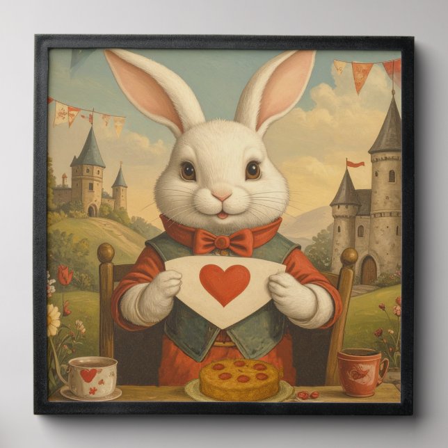 Whimsical White Rabbit Hearts Enchanted Wonderland Peel And Stick Photo Tile (Front Set)
