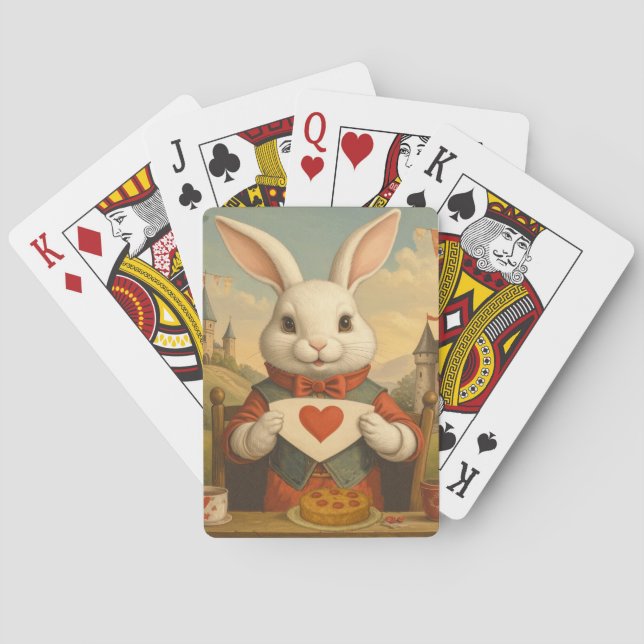 Whimsical White Rabbit Hearts Enchanted Wonderland Poker Cards (Back)