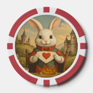 Whimsical White Rabbit Hearts Enchanted Wonderland Poker Chips