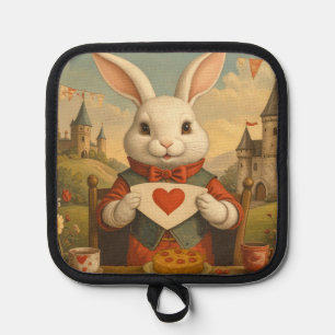 Whimsical White Rabbit Hearts Enchanted Wonderland Pot Holder