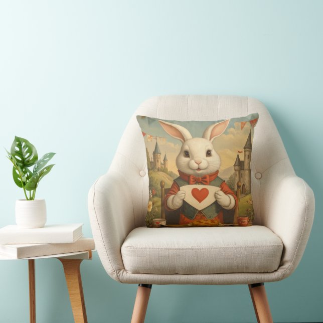 Whimsical White Rabbit Hearts Enchanted Wonderland Throw Pillow (Chair)