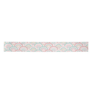 Whimsical White Rainbows and Hearts Pastel Satin Ribbon