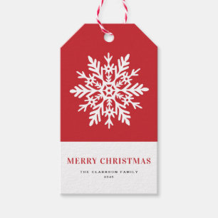 Whimsical White Snowflake Red Christmas Gift Tags