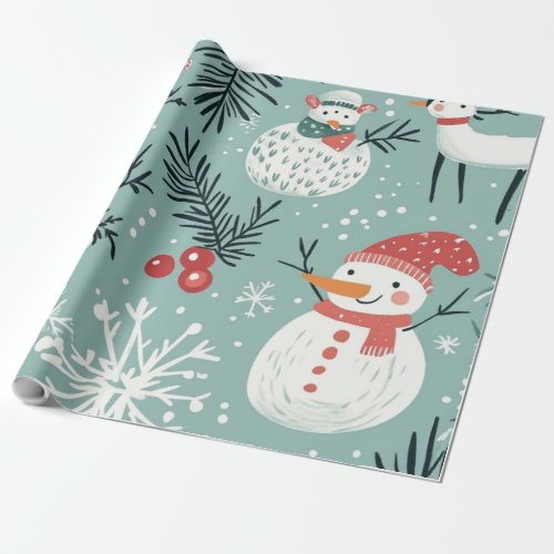 Whimsical White snowman Wrapping Paper