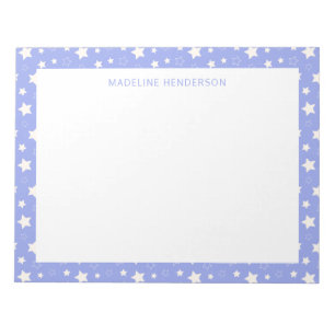 Whimsical White Stars Light Blue Monogram Notepad