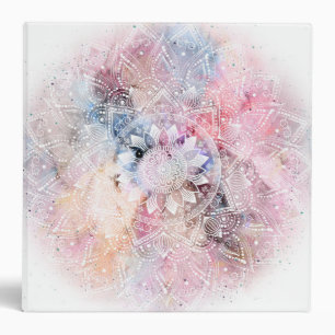 Whimsical white watercolor mandala design 3 ring binder