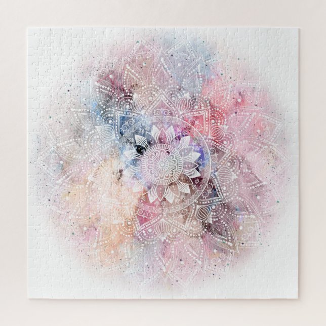 Whimsical white watercolor mandala design jigsaw puzzle (Vertical)