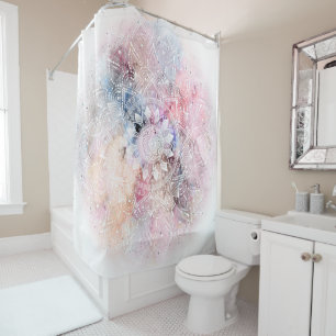 Whimsical white watercolor mandala design shower curtain