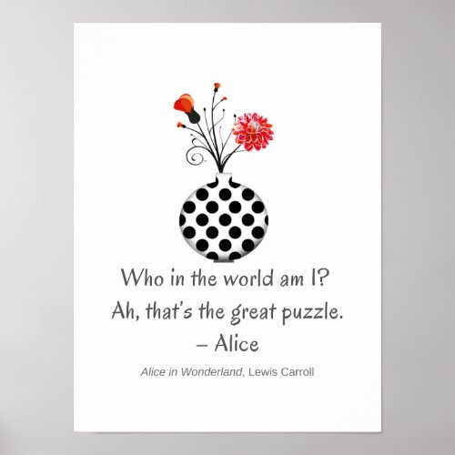 Whimsical Who Am I Alice Quote Poster