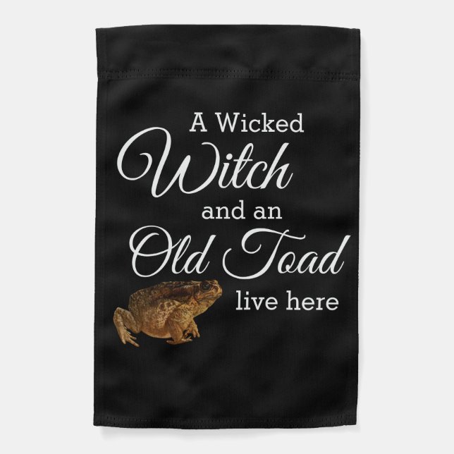 Whimsical Wicked Witch and Old Toad  Garden Flag (Front)