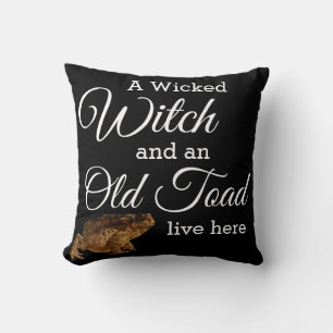 Whimsical Wicked Witch and Old Toad Pillow