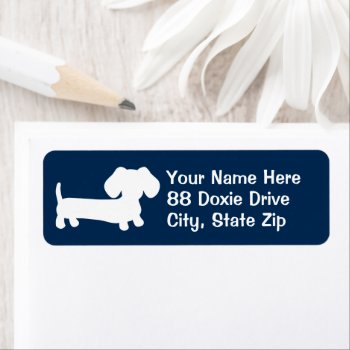 Whimsical Wiener Dog Navy Blue Address Label by Smoothe1 at Zazzle