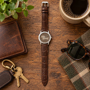 Whimsical Wiener Dog Watch Unisex Chocolate Brown